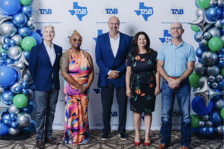 Pictured (L-R) after the performance are TAB President Oscar Rodriguez, BMI singer-songwriter Chief Cleopatra, TAB Past Board Chairman & TelevisaUnivision President-UCI Local Media Dallas Fort Worth Mark Masepohl and BMI’s Jessica Frost and Mitch Ballard.  