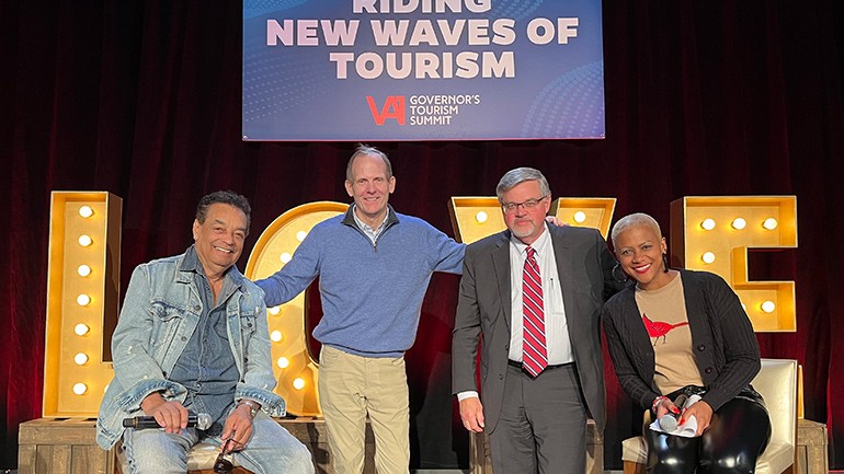 Pictured before Gary U.S. Bonds’ appearance at the VA1 Tourism Summit (L to R):  BMI songwriter Gary U.S. Bonds,  BMI’s Dan Spears, Virginia Restaurant, Lodging & Travel Association CEO Eric Terry, journalist Kelli Lemon.