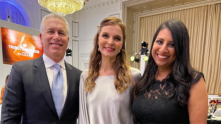 (L-R) BMI’s Mike Steinberg, Hildur Guðnadóttir, BMI’s Reema Iqbal