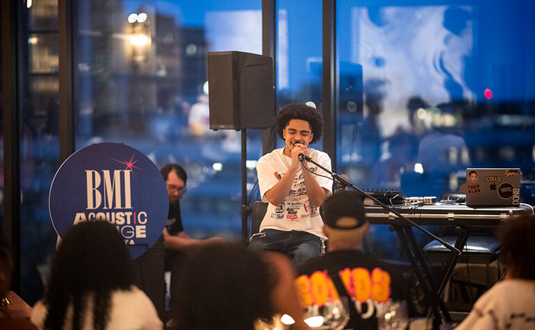 Julian Alxndr performs at BMI’s Acoustic Lounge.