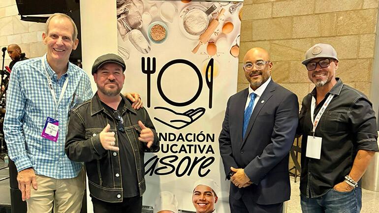 Pictured before BMI songwriter Gustavo Laureano hits the stage at the Puerto Rico Restaurant & Bakery Show (L to R): BMI’s Dan Spears, BMI songwriter Gustavo Laureano, ASORE’s Executive Director Gadiel LeBron, 228 LLC founder/owner Joey Mercado.