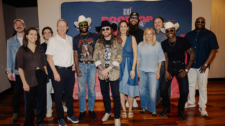 Photo L-R: BMI’s Josh Tomlinson, BMI’s Claire Dodelin, BMI’s Jackson Kiger, BMI’s Clay Bradley, THEBROSFRESH’s Torrence Thomas, Colt Graves, BMI’s MaryAnn Keen, Thomas Edwards, BMI’s Leslie Roberts, BMI’s Mason Hunter, THEBROSFRESH’s Thurman Thomas, BMI’s Shannon Sanders.