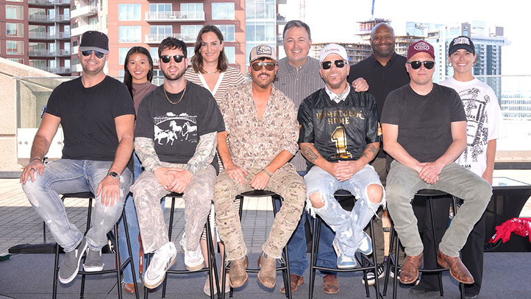 Back Row L-R: BMI’s Lilly Brown, BMI’s MaryAnn Keen, BMI’s Mason Hunter, BMI’s Shannon Sanders, BMI’s Claire Dodelin; Front Row: Jacob Rice (Producer), Zach Abend (BMI), LOCASH’s Preston Brust (BMI), LOCASH’s Chris Lucas (BMI), Andy Albert (ASCAP).