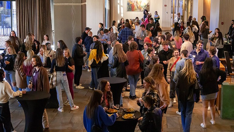 Members of BMI’s Next Big Wave Mixer pack in the BMI Nashville lobby for an evening of connection, sponsored by Studio Bank and ONErpm.