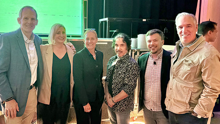 Pictured backstage before BMI songwriter John Oates’ performance at the 2025 CREATE conference held at the Omni Hotel in Nashville (L to R): BMI’s Dan Spears, Head of Content for Restaurant Conferences for Informa Connect Emily Nordee-Rogers, Nations Restaurant News Executive Editor Alicia Kelso, BMI songwriter John Oates, Nation's Restaurant News and Restaurant Hospitality Editor-in-Chief Sam Oches, Informa Executive Vice President Chris Keating.