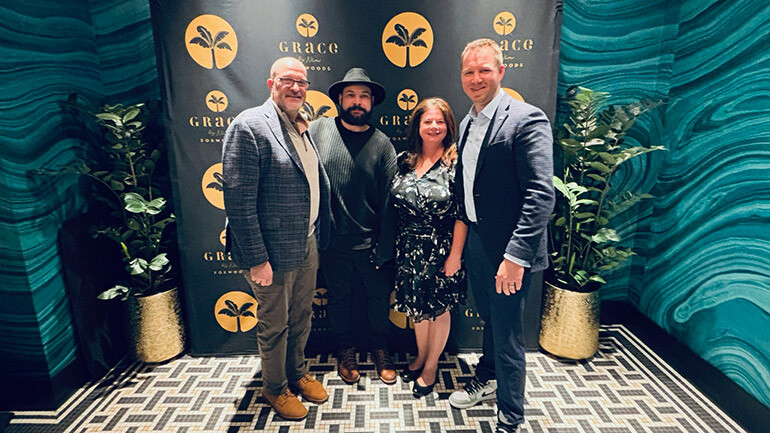 Pictured before Sam took the stage at Grace By Nia (L to R): CRA Board Chair & Owner of The Main Pub Manchester CT, Keith Beaulieu, BMI Songwriter Sam James, Connecticut Restaurant Association CEO Scott Dolch and SHRINE & Big Night at Foxwoods Casino General Manager Eric Small.