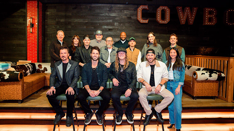 Back Row L-R: BMI’s Clay Bradley, BMI’s Claire Dodelin, David Fanning (BMI/Producer/), BMI’s Mason Hunter, Peter Daniel Newman (SOCAN/BMI), BMI’s Shannon Sanders, Robbie Jay (PRS/BMI), BMI’s MaryAnn Keen, BMI;s Jackson Kiger; Front Row L-R: Josh McSwain (BMI), Matt Thomas (BMI), Barry Knox (BMI), Scott Thomas (BMI), BMI’s Lilly Brown.