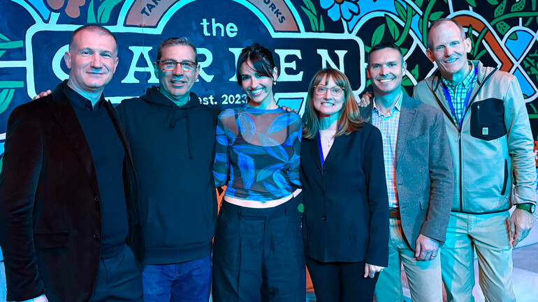 Pictured before BMI songwriter Rozzi hits the stage at the 2025 INNspire Conference held in Napa (L to R): Inn at the Opera General Manager Franck Legrand, Mar Vista Farm & Cottages co-owner Cab Boettcher, BMI songwriter Rozzi, B & E Hospitality co-owner Tracey Berkner, California Hotel & Lodging Association Executive Vice President Jesse Geremia, BMI’s Dan Spears.