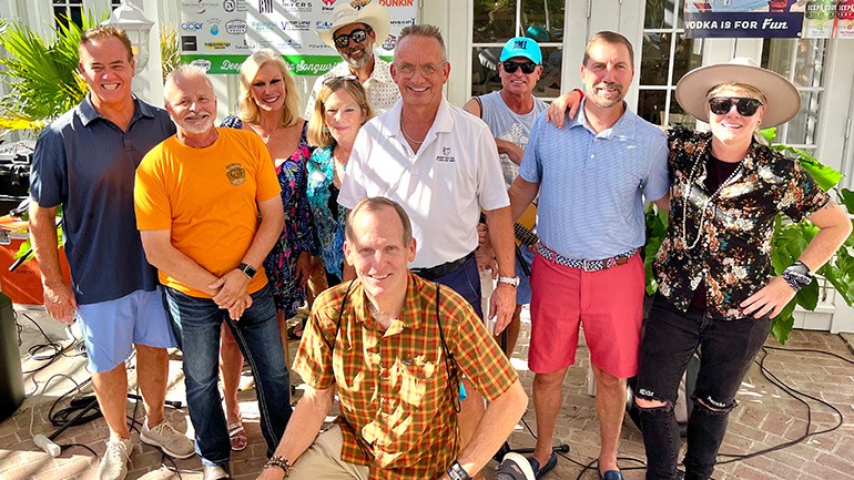 Pictured at the Island Hopper Songwriter Festival VIP party on Captiva Island (L to R): Standing- The Green Flash Waterfront Restaurant owner Tim McGowan, BMI songwriter Frank Myers, Key Lime Bistro, Sunshine Café, Captiva Cantina and RC Otter’s owner Sandy Stilwell, Royal Shell Owner Relations Manager Laurel Burnsed, Royal Shell Director of Operations for Sanibel & Captiva Siggi Ahrens, BMI songwriter Tim James, Tween Waters Island Resort President Doug Babcock, BMI songwriter Sonia Leigh. Sitting- BMI’s Dan Spears.