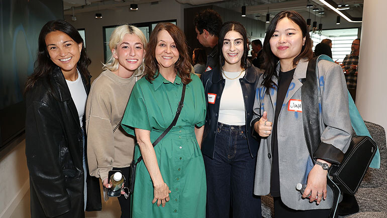 (L-R) Tiffany Roma, Cara Onofrio, BMI’s Tracy McKnight, Kara Talve, and Jina Hyojin An during BMI’s Creative Community Connector on April 16, 2025, in Beverly Hills, CA.