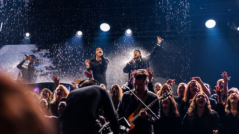Jon Batiste (ASCAP), Brandon Lake (ASCAP) and Jelly Roll (BMI) perform Song of the Yeat “Hard Fought Hallelujah” at the 56th Annual GMA Dove Awards.