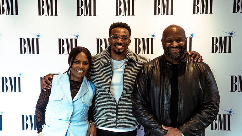 BMI Vice President, Creative Catherine Brewton, singer/songwriter Jonathan McReynolds and BMI Executive Director, Creative Shannon Sanders. 