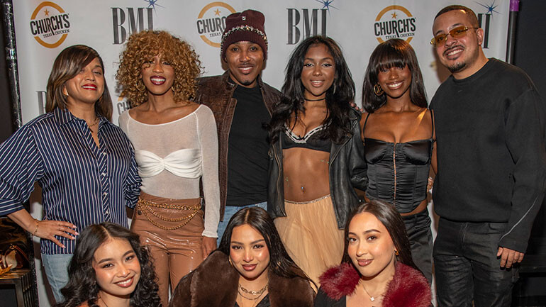 BMI’s Marche Butler, Dondria, BMI’s Reggie Stewart, Journey Montana, Shaylin B, guest, and H3RIZON attend BMI Know Them Now: Ladies Night Edition on March 18, 2026 in Atlanta, GA.