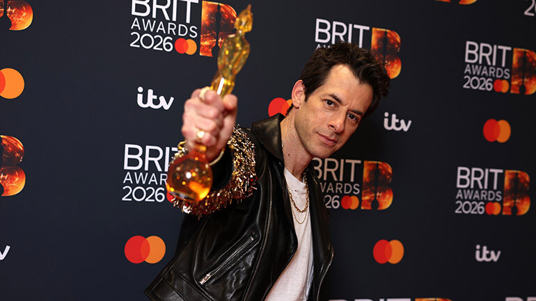 Mark Ronson poses with the Outstanding Contribution award during The BRIT Awards 2026 at Co-op Live on February 28, 2026, in Manchester, England.