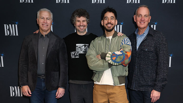 BMI’s Mike Steinberg, Brad Delson and Mike Shinoda of Linkin Park and BMI’s Mike O’Neill attend BMI’s GRAMMY Nominees Celebration at BMI LA in Beverly Hills, CA on January 29th, 2026.