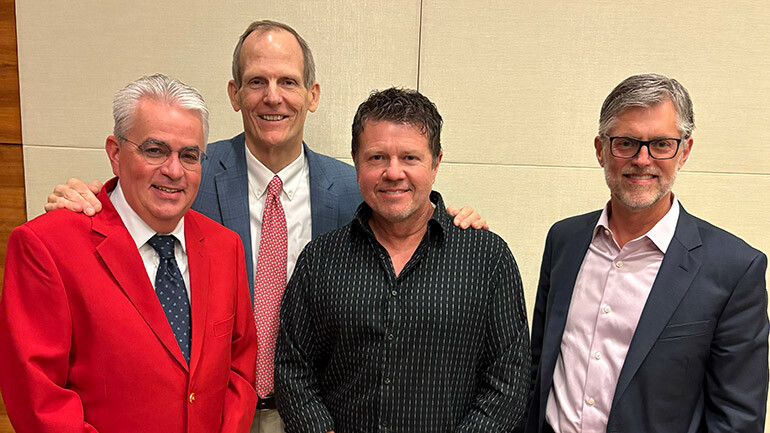 Pictured before award-winning BMI songwriter Lee Thomas Miller’s performance at the RAB Fall Board Meeting in Baltimore (l to r): RAB CEO Mike Hulvey, BMI’s Dan Spears, BMI songwriter Lee Thomas Miller, Townsquare Media COO and RAB Board Chair Erik Hellum.