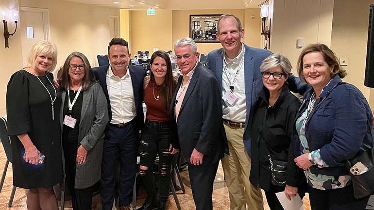 Pictured after BMI songwriter Sheena Brook’s performance at the RAB Winter Board Meeting in Orlando (L to R): Julie Hulvey, Lenawee Broadcasting Company President Julie Koehn, Cox Media Executive Vice President of Radio Rob Babin, BMI songwriter Sheena Brook, Neuhoff Media CEO Mike Hulvey, BMI’s Dan Spears, RAB CEO Erica Farber, Hubbard Radio CEO & BMI Board Member Ginny Morris.