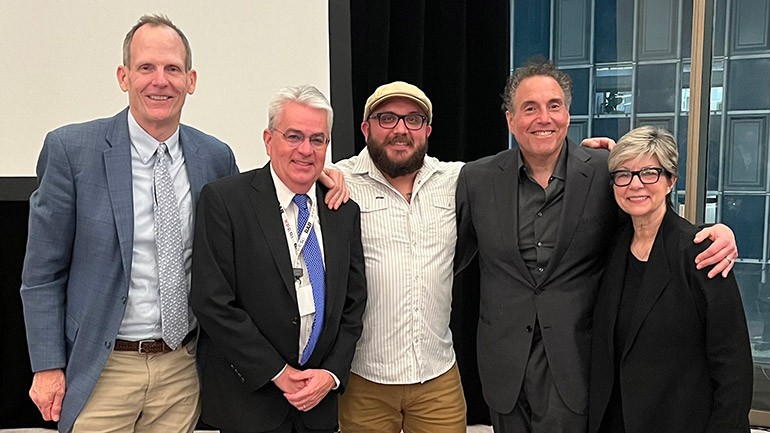 Pictured after BMI songwriter Erick Willis’ performance at a recent RAB board meeting held in Dallas (l to r): BMI’s Dan Spears, Neuhoff Media CEO and incoming RAB CEO Mike Hulvey, BMI songwriter Erick Willis, Connoisseur Media CEO and RAB Board Chair Jeff Warshaw, RAB CEO Erica Farber.