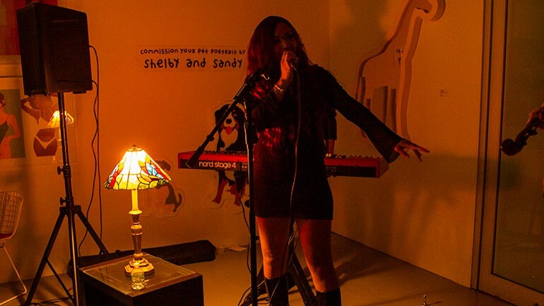 BMI’s Samantha Cox and Tim Pattison, ivri, BMI’s Katie Kilgallen, Spotify’s Laura Ohls and Talia Kraines and Mercury Records’ Mario Vazquez attend the BMI x Spotify EQUAL Songwriter Mixer at Taglialatella Gallery in New York, NY on March 30, 2026.