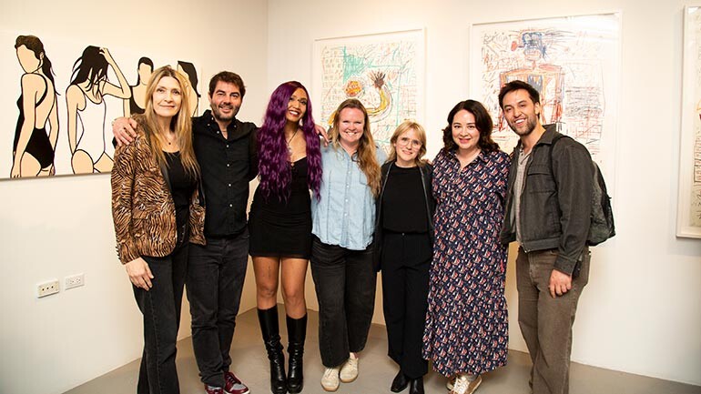 BMI’s Samantha Cox and Tim Pattison, ivri, BMI’s Katie Kilgallen, Spotify’s Laura Ohls and Talia Kraines and Mercury Records’ Mario Vazquez attend the BMI x Spotify EQUAL Songwriter Mixer at Taglialatella Gallery in New York, NY on March 30, 2026.