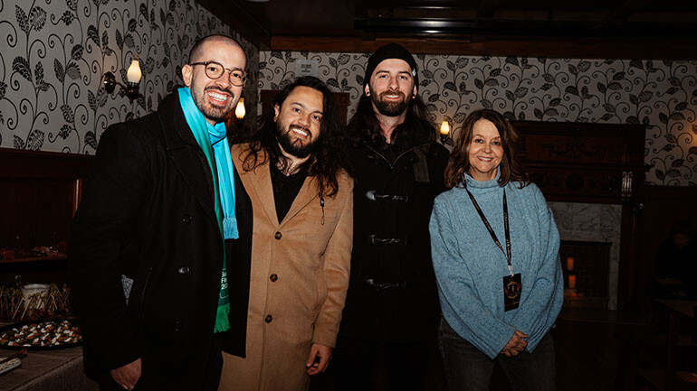 (L-R) David Murillo R., Camilo Forero, Chris Brocato and BMI’s Tracy McKnight during the BMI Reception on January 25 during the 2026 Sundance Film Festival in Park City, Utah.