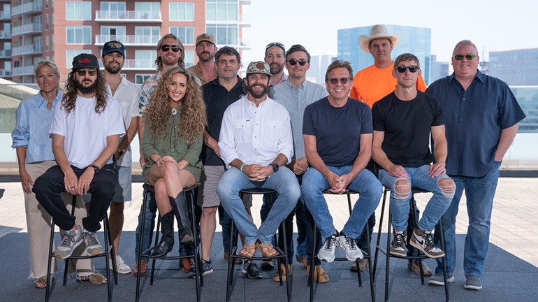 Pictured (Back Row L-R): Leslie Roberts (BMI), Josh Miller (BMI), Will Bundy (ASCAP), Riley Green (BMI), Rhett Akins (BMI), Josh Thompson (BMI), Matt Dragstrem (ASCAP), Jon Pardi (BMI), Mike Sistad (ASCAP) (Front Row L-R): Julian Bunetta (BMI), Parker Welling (BMI), Thomas Rhett (BMI), Dann Huff (ASCAP), Ashley Gorley (ASCAP) Photo Credit: Steve Lowry for BMI