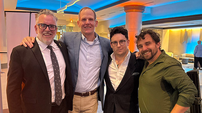 Pictured at the Tuesday Nights Live launch party (L to R): Pennsylvania Restaurant & Lodging Association SVP of Strategy and Engagement Ben Fileccia, BMI’s Dan Spears, BMI songwriter Tyler Bellinger, Guitarist Rob Tait.