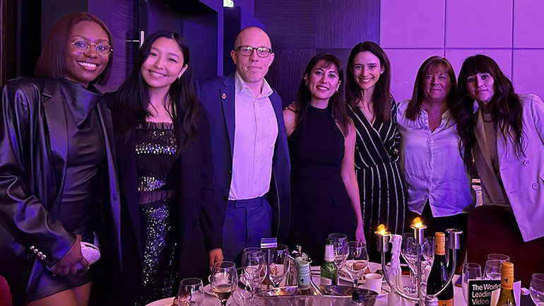 (L-R) songwriter Savannah Jada, BMI London Executive Anushka Gantumur, BMI London Director Jon Miller, Eurus Music Publishing founder Beyza Ozen, composer Anne Chemelewsky, BMI European Society Relations MD Karen Buse MBE, Partner at Russells Ally Horn