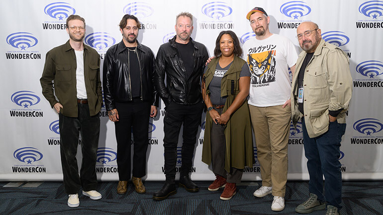 (L-R) BMI’s Louie Stephens, Bobby Krlic, Charlie Clouser, Dara Taylor, White Bear PR’s Chandler Poling, and Harry Manfredini gather for a photo before BMI and White Bear PR’s “The Art of Music in Horror” panel at WonderCon 2025 on Saturday, March 29, in Anaheim, CA.