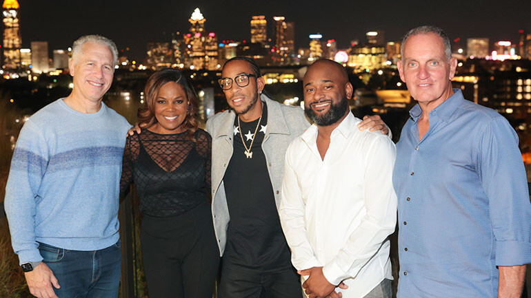 BMI’s Mike Steinberg and Catherine Brewton, Ludacris and BMI’s Byron Wright and Mike O’Neill attend BMI Atlanta’s Open House on October 14, 2025 in Atlanta, Georgia.