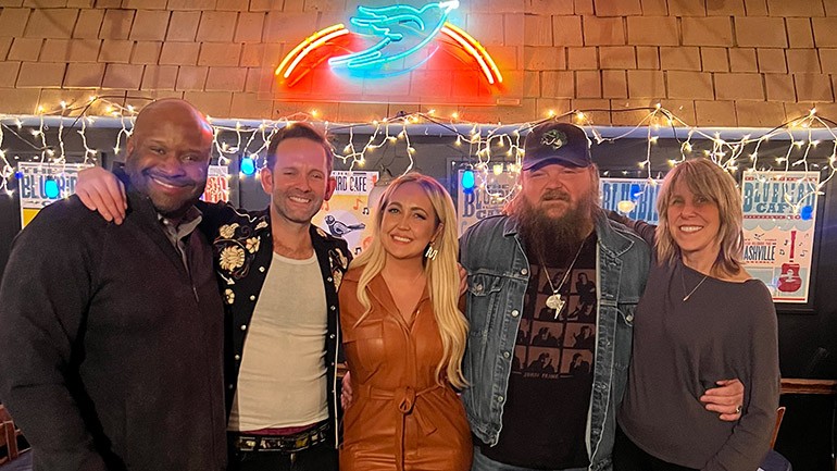 Pictured (L-R): BMI’s Shannon Sanders, Tyler Cain, Meghan Linsey, Channing Wilson, and Bluebird Café’s Erika Wollam Nichols