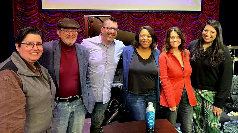 Photo (L to R): Jeanine Cowen (Chair of USC Screen Scoring), Jon Burlingame (Professor/Journalist), composer Christopher Lennertz, composer Dara Taylor, BMI’s Tracy McKnight, and BMI’s Reema Iqbal.