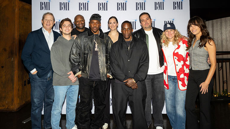 Photo L-R: BMI’s Clay Bradley, BMI’s Jackson Kiger, BMI’s Shannon Sanders, Clipse’s Pusha T, BMI’s MaryAnn Keen, Clipse’s Malice, BMI’s Rafael Martinez, BMI’s Nina Carter, BMI’s Claire Dodelin.