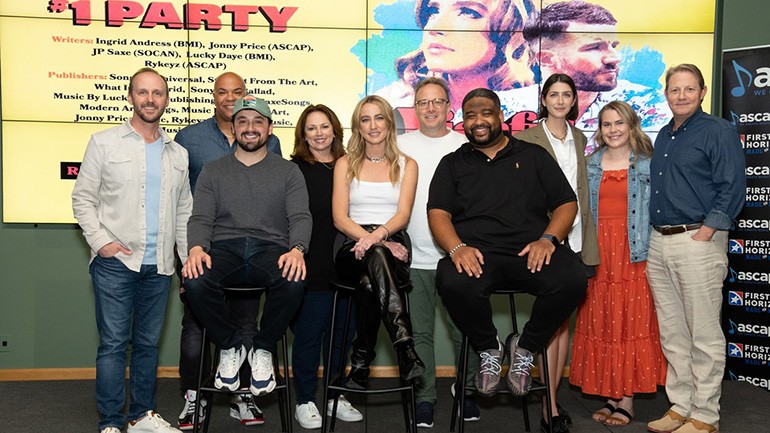 Pictured (Back Row L-R): Rusty Gaston (Sony Music Publishing), Duane Hobson (ASCAP), Cyndi Forman (Universal Music Publishing), Ben Kline (Warner Music Nashville), Blythe Scokin (Rogue), Gabrielle Kelly (Arthouse Entertainment), Clay Bradley (BMI) (Front Row L-R): Jonny Price (ASCAP), Ingrid Andress (BMI), Rykeyz (ASCAP)