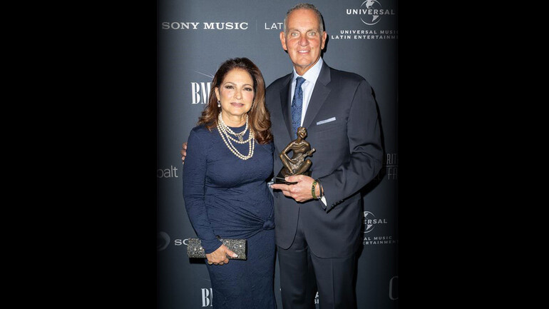 BMI Icon Gloria Estefan and BMI President & CEO Mike O'Neill attend the 2025 Latin Songwriters Hall of Fame's La Musa Awards at Flamingo Theater on October 16, 2025, in Miami, Florida.