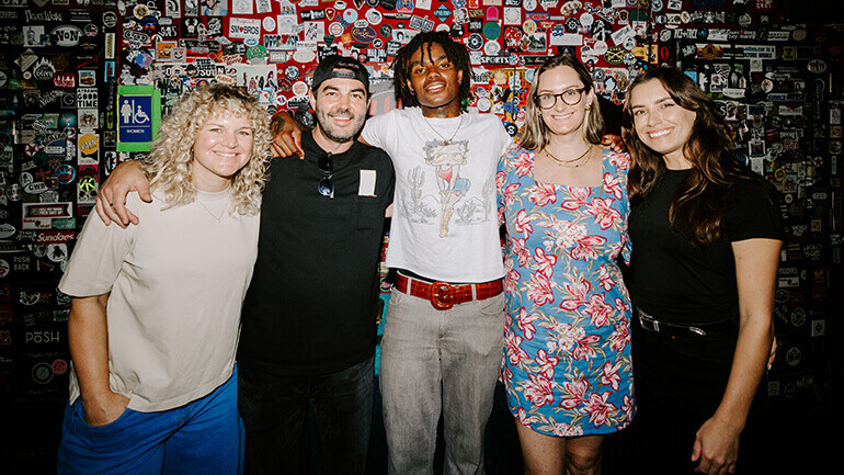 Photo L-R: BMI’s Nina Carter, BMI’s Tim Pattison, Carver Jones (BMI), BMI’s MaryAnn Keen, BMI’s Claire Dodelin pose at BMI Plug & Play in Nashville.