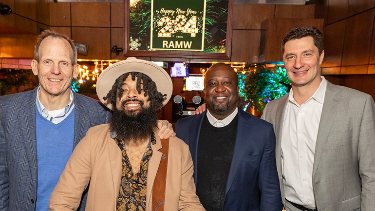 Pictured before BMI songwriter Nelson Cade III performs at the Restaurant Association of Metropolitan Washington’s Annual Holiday Party (L to R): BMI’s Dan Spears, BMI songwriter Nelson Cade III, RAMW CEO Shawn Townsend, BMI’s Michael Collins.