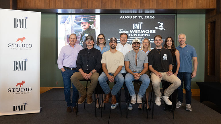 Photo Back Row L-R: BMI’s Clay Bradley, BMI’s MaryAnn Keen, BMI’s Mason Hunter, BMI’s Leslie Roberts, BMI’s Claire Dodelin, BMI ’s Mike Steinberg; Front Row L-R: Chase McGill (BMI), Josh Miller (BMI), Tucker Wetmore (BMI), Blake Pendergrass (BMI).
