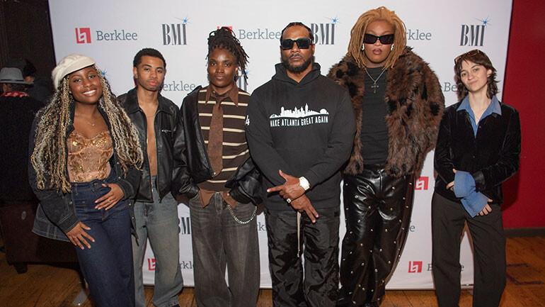 Alexa Givens, Luvwander, ZURI, Polow da Don, Christian Inman and Marianthi Olympia attend BMI Know Them Now X Berklee Ones to Watch at Vinyl at Center Stage in Atlanta, GA on January 15, 2026.