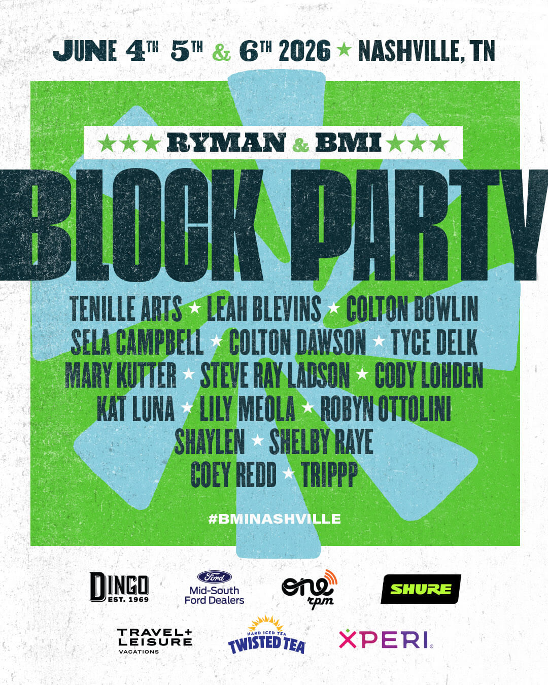List of performers at Ryman & BMI Block Party.